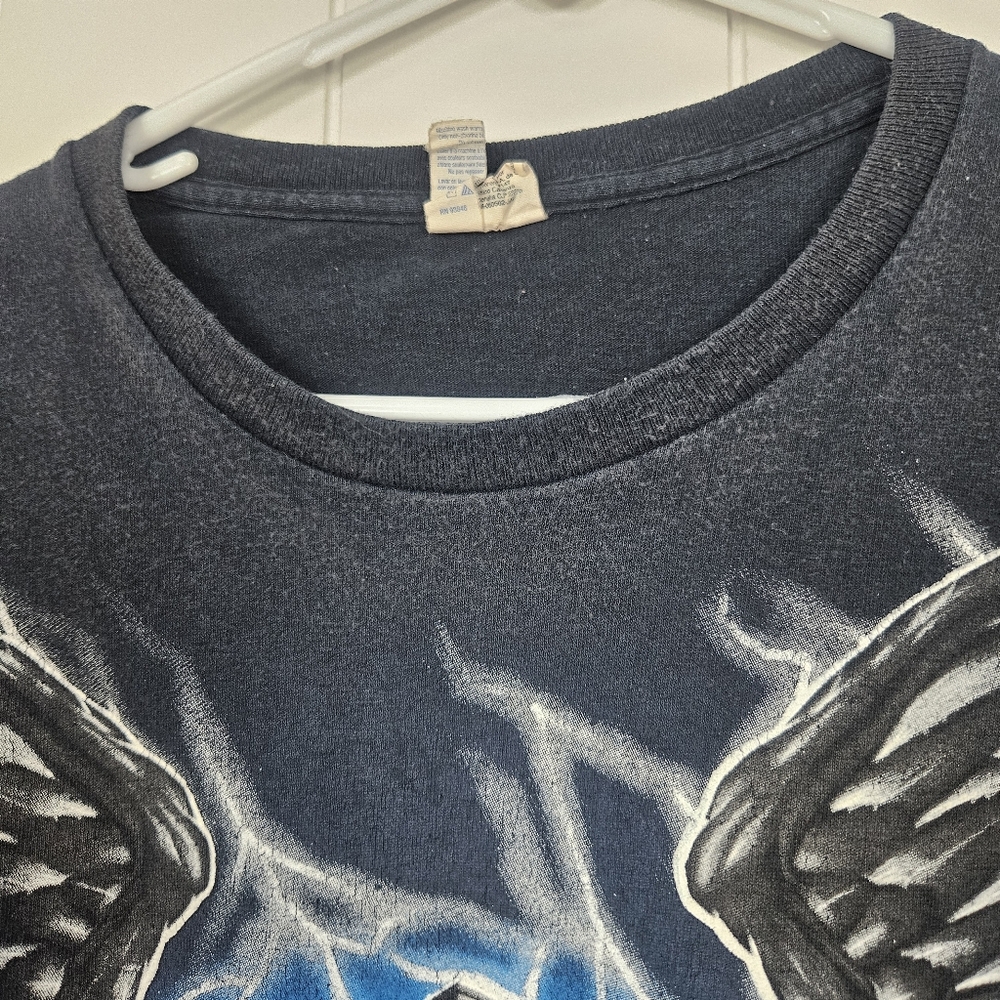 Vintage Y2K Biker Skelton Grim Reaper Short Sleeve Shirt Black Blue Graphic XXL - Picture 2 of 9